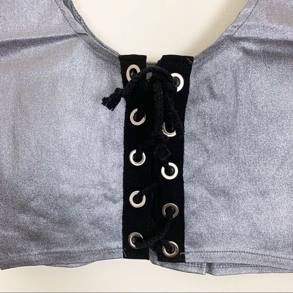 Settle Down Lace-up Crop Top with Choker, Small - Picture 5 of 6